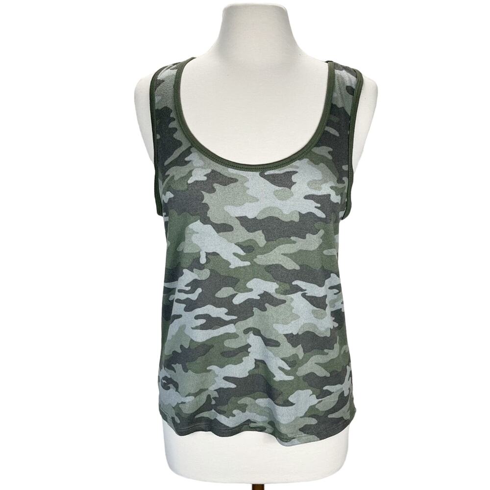 LUCKY BRAND | Green Camouflage Sleeveless Tight Knit Stretch Tank Top